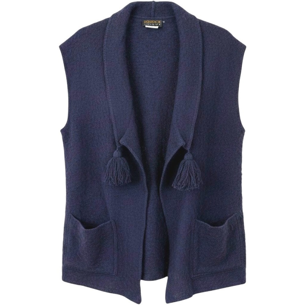 Linda Lundstrom Mohair Wool Vest Women L Navy Blue Tassel Vintage Boho 90s